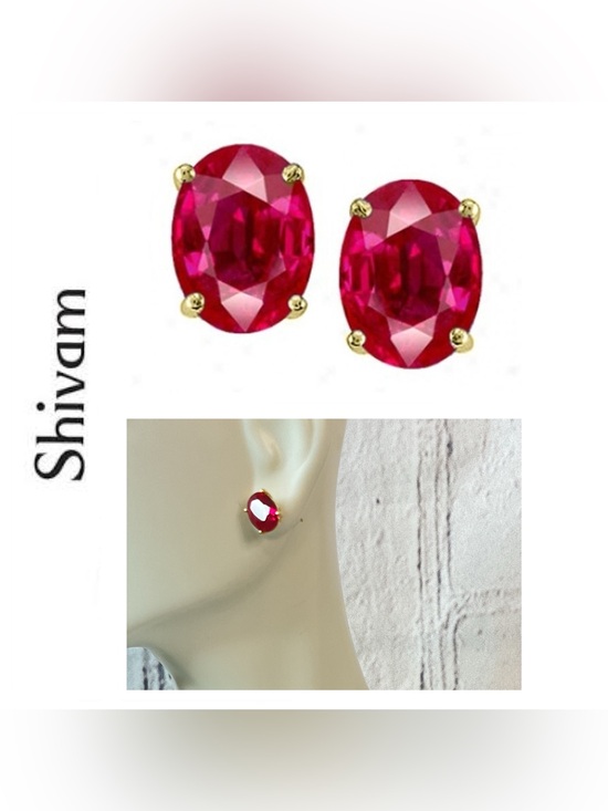 Shivam Jewelry - 🌟 Ruby Red Oval Stud Earrings in 18K Gold Plated